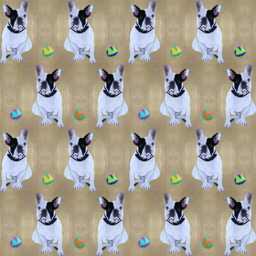 Mr Cute and Ball on Gold   Peinture animalière, art animalier, peintre tableau animal, cheval, ours, élephant, chien sur toile et décoration par Thierry Bisch 